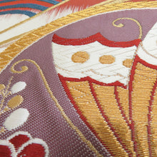 Load image into Gallery viewer, Nishijin weaving certificate for kimonos for kimonos, butterflies, flowers such as flowers, purple x gold gold thread six -handed pure silk tailoring kimono length 440cm