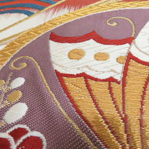 Nishijin weaving certificate for kimonos for kimonos, butterflies, flowers such as flowers, purple x gold gold thread six -handed pure silk tailoring kimono length 440cm