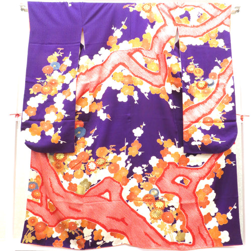 Sleeve pure silk purple orange white plum chrysanthemum hood kogo flower embroidery flower lined collar graduation ceremony formal tailor tailored up kimono display 159.2cm