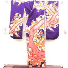 Load image into Gallery viewer, Sleeve pure silk purple orange white plum chrysanthemum hood kogo flower embroidery flower lined collar graduation ceremony formal tailor tailored up kimono display 159.2cm