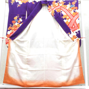 Sleeve pure silk purple orange white plum chrysanthemum hood kogo flower embroidery flower lined collar graduation ceremony formal tailor tailored up kimono display 159.2cm