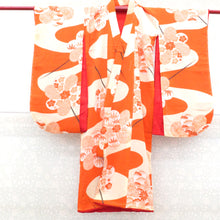 Load image into Gallery viewer, Children&#39;s kimono Antique Antique old beige orange girls One body kidnamed Hanamatsu Hanamatsu Ume Matsuda Shichigosan Shichigosan Shrine Remake Display Remake Display 91.5cm