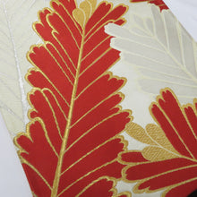 Load image into Gallery viewer, Back Obi Red and White Wakamatsu Bun Public White Pine White × Red Pine pattern Gold thread Six -handed pattern pure silk formal tailoring kimono rinse Leaf length 429cm