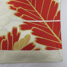 Load image into Gallery viewer, Back Obi Red and White Wakamatsu Bun Public White Pine White × Red Pine pattern Gold thread Six -handed pattern pure silk formal tailoring kimono rinse Leaf length 429cm