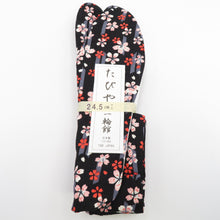 Load image into Gallery viewer, Pattern tabi 24.5cm Black arrow wings cherry blossom cherry blossom cherry blossom cherry blossoms Interested in Japan Made in Japan 100 % cotton 4 pieces Women&#39;s women&#39;s tabi casual