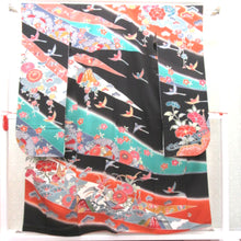 Load image into Gallery viewer, Pure silk with kimonos with kimono, white black red red orange red orange red flower waving clouds lined wide collar coming -of -age ceremony graduation ceremony formal tailor tailored up kimono 155.4cm