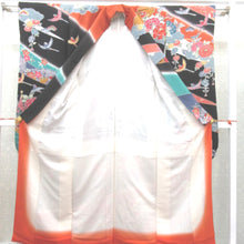 Load image into Gallery viewer, Pure silk with kimonos with kimono, white black red red orange red orange red flower waving clouds lined wide collar coming -of -age ceremony graduation ceremony formal tailor tailored up kimono 155.4cm