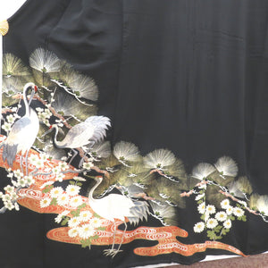 黒留袖 鶴刺繍 松 梅 菊 観世水 金彩 正絹 比翼付 蔦紋 袷 広衿 礼装着物 フォーマル 仕立て上がり 身丈159.6cm