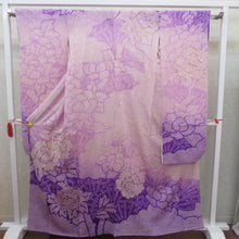 Load image into Gallery viewer, Kimono Silk Pure Silk Purple Silent Flower Squeezing Flower Fan Koma Lined Collar Graduation Ceremony Stage Costume Formal Tailed Round Kimono Step Manager