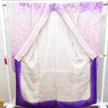 Load image into Gallery viewer, Kimono Silk Pure Silk Purple Silent Flower Squeezing Flower Fan Koma Lined Collar Graduation Ceremony Stage Costume Formal Tailed Round Kimono Step Manager