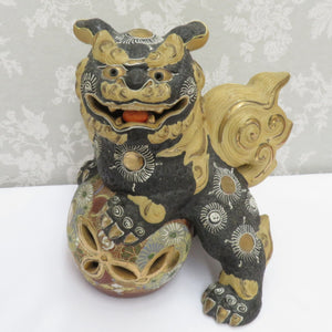 Kutani ware antique / folk crafts Kutani Ichisen ball riding gold golden figurine interior