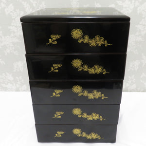 Antique / folk art Kajishima Painage Box 5 Dan Hajige Eitaro Eitaro Black Umin Kinjin Ume Bamboo Chrysanthemum iris Retro A Showa Retro