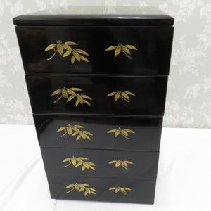 Antique / folk art Kajishima Painage Box 5 Dan Hajige Eitaro Eitaro Black Umin Kinjin Ume Bamboo Chrysanthemum iris Retro A Showa Retro