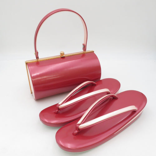 Sandals / bag set Pink x Lin pink enamel LL size 25.5cm formal coming -of -age graduation ceremony visiting kimono