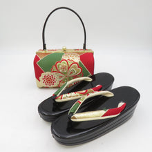 Load image into Gallery viewer, Sandals / Bag Set Saga Nishiki Chinese Crest Black X Gold x Green x Red M Size 22.0cm Formal Commercial Ceremony Graduation ceremony