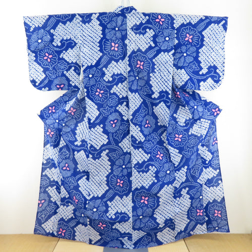 Yukata Women's Yukata Aperture Flower Pattern Blue x White X Pink Cotton Summer Women's Ladies