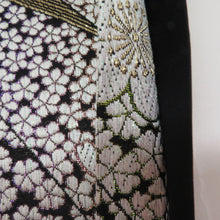 Load image into Gallery viewer, Silk belt kimono cherry blossom blizzard crest gold x black x white x multicolor lame with gold thread six -handed pattern formal tailoring kimono length 480cm