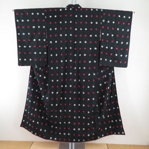 Antique Meisen Lined Bee Collar Black X Pink x White polka dot pattern Pure silk Retro Old Kimono 145cm