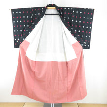 Load image into Gallery viewer, Antique Meisen Lined Bee Collar Black X Pink x White polka dot pattern Pure silk Retro Old Kimono 145cm