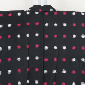 Antique Meisen Lined Bee Collar Black X Pink x White polka dot pattern Pure silk Retro Old Kimono 145cm