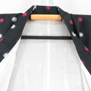 Antique Meisen Lined Bee Collar Black X Pink x White polka dot pattern Pure silk Retro Old Kimono 145cm