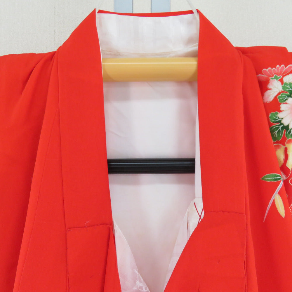 子供着物 女の子用 一つ身 襦袢セット 赤色x多色 ぼかし染め 正絹