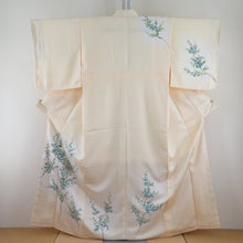 Load image into Gallery viewer, Attached wooden pattern cream color x green blurred lined wide collar polyester Washable kimono crest without kimono crest 159cm