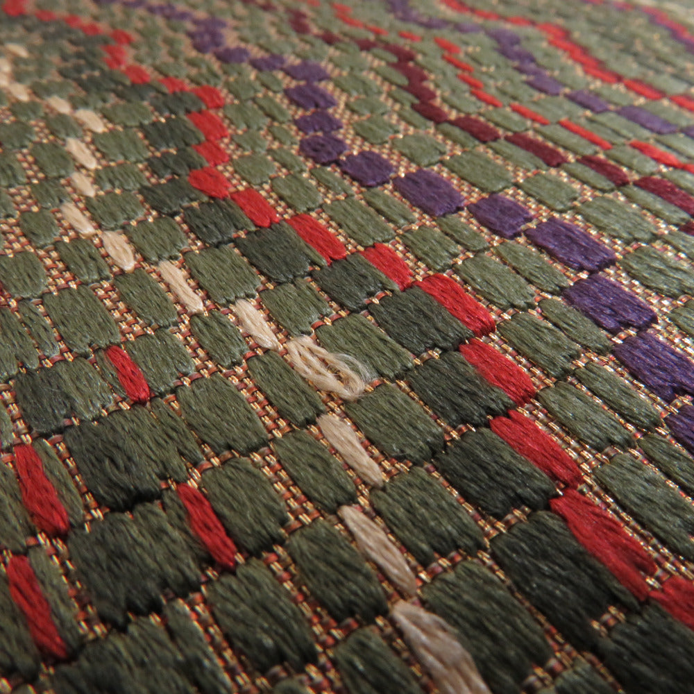 袋帯 市松紋様 金糸 ゴールドxオレンジ色 六通柄 正絹 仕立て上がり