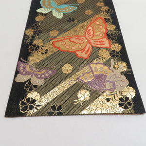 Bag Slow Sleeve Pure Silk Cherry blossoms Butterfly Crest Gold x Black x multi -colored gold thread 6 -pass formal tailoring kimono band length 440cm