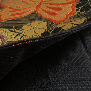 Bag Slow Sleeve Pure Silk Cherry blossoms Butterfly Crest Gold x Black x multi -colored gold thread 6 -pass formal tailoring kimono band length 440cm