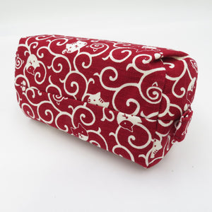 Cats and arabesque pattern Caramel pouch Shikyado Red Cotton Inner check -out Pattern