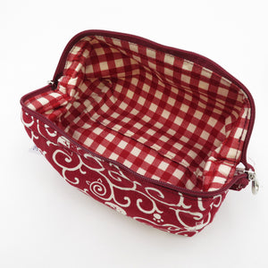 Cats and arabesque pattern Caramel pouch Shikyado Red Cotton Inner check -out Pattern