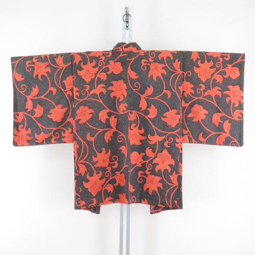 Haori Silk Dark Gray x Orange Colored Aquarium Flower Pattern Tataki Dyeing Kimono Kimono Kimono Jacket Jacket