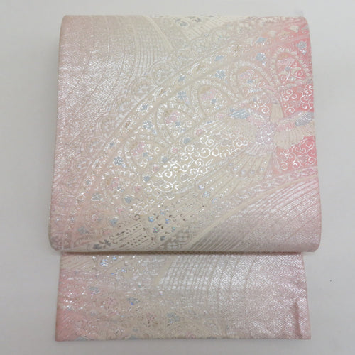 Bag Subaset Pink x Silver x White Silver Gold Snow Lame Thread Peacock pattern All Pour Pour Piles Pure Silk Rounding Kimono Ward Length 432cm