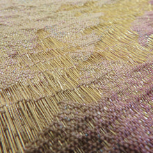 Load image into Gallery viewer, Back Obarizu Silk Silk Silk Striped Striped pattern Lasberry Pink x Thin Pink x Dark Gray x Gold Lame Thread All Passed Kimono Warrang 450cm