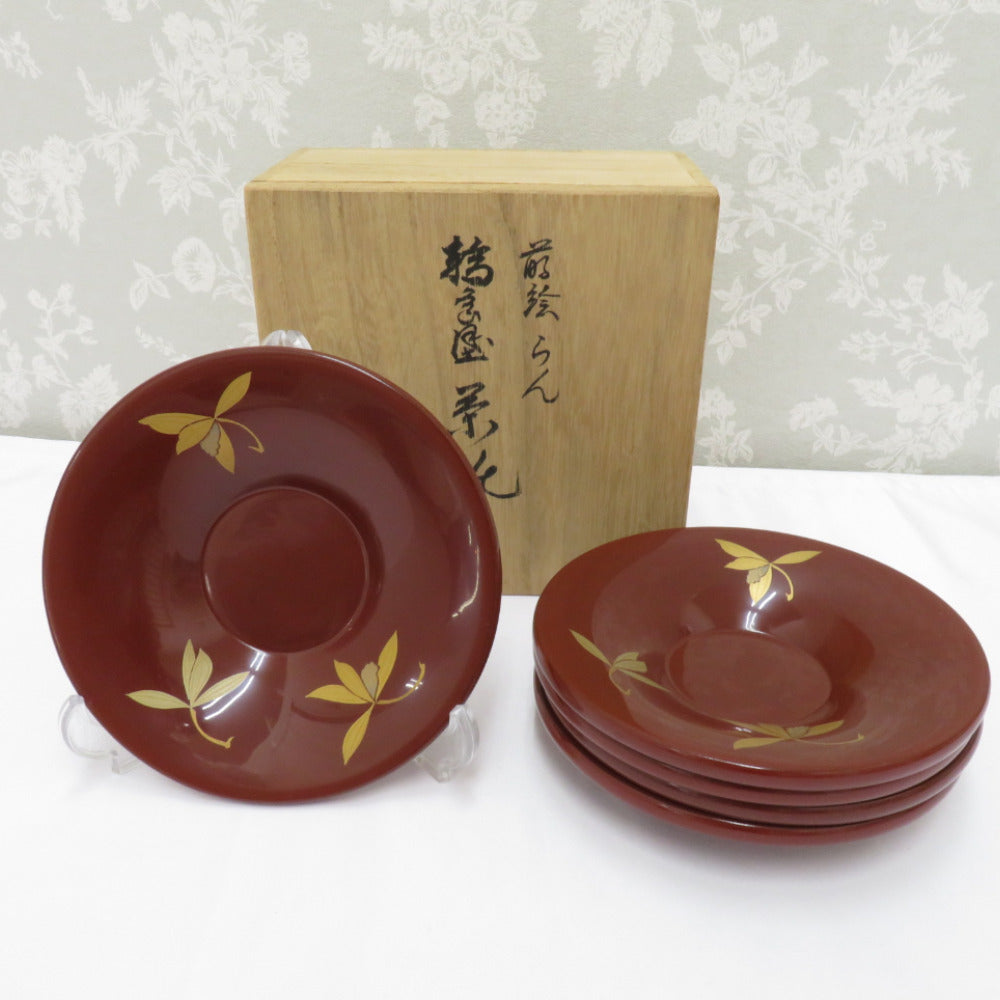 Daily miscellaneous goods Wajima Pained Tea Makigakura 5 Disc set Lacquerware Box