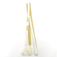 Load image into Gallery viewer, Obi tightening / Obi -fried set 3 -piece set for fan wearing white × 100 % gold silk white gold thread flower white formal pure kimono accessory 〆 〆 帯 帯 帯 帯