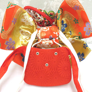 Children's kimono children belt for girls 3 years old for girls Orange flowing flower making obi Obi Obi Obi Obi Shichigosan Celebration