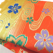 Load image into Gallery viewer, Children&#39;s kimono children belt for girls 3 years old for girls Orange flowing flower making obi Obi Obi Obi Obi Shichigosan Celebration