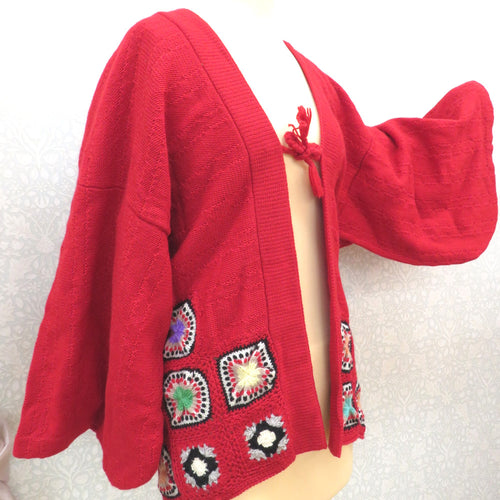 Haori Wool Kimono Cardigan Kimono Sweater Red Color Motif Kimono Kimono Wearing Cool Cool Cool Cool Cool 76cm