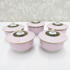 Kutani ware dishes Tamamizu Lid with Tamazu Lid 5 Customer Group Pink Goldai