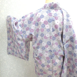 Komon Washing Polyester Kimono gray Purple Flower Wide Collar Care Easy Poly Komon Usually Casual Wearing Practice Rainy