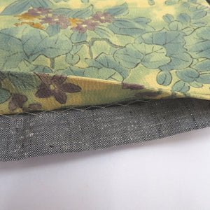 Half -width belt reverseable half width pure silk width: about 16cm x length: about 400cm pongee x Komon gray x yellow green line pattern x flower pattern fine zone belt belt belt Original tailoring length 400cm