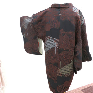 Haori Antique Haori Fale Foreign Haori Haori Silk Black Brown Khaki Ginbashi Watermill Water Village Letro Meiji / Taisho Roman Modern Japanese Western Mix 82cm