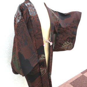 Haori Antique Haori Fale Foreign Haori Haori Silk Black Brown Khaki Ginbashi Watermill Water Village Letro Meiji / Taisho Roman Modern Japanese Western Mix 82cm