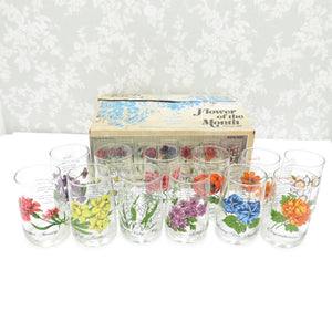 グラス 食器 BROCKWAY Flower of the month glass 12客セット コップ タンブラー 箱有 花柄 U.S.A.製 ヴィンテージ ビンテージ レトロ