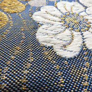 Vehicle band kimono kimono gold silver thread lame yarn blue x vermilion x gold reversible six -handed pattern pure silk tailoring kimono length 440cm