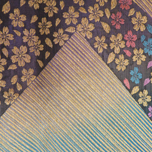 Vehicle band kimono kimono gold silver thread lame yarn blue x vermilion x gold reversible six -handed pattern pure silk tailoring kimono length 440cm