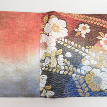 Load image into Gallery viewer, Vehicle band kimono kimono gold silver thread lame yarn blue x vermilion x gold reversible six -handed pattern pure silk tailoring kimono length 440cm