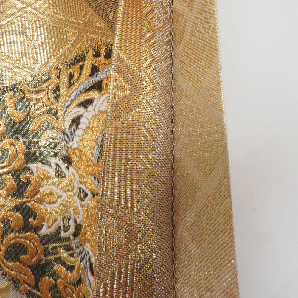 袋帯 華文に鳳凰紋様 金糸 ゴールド 六通柄 正絹 仕立て上がり 着物帯 長さ448cm 【キモノオフ野々市若松店】 袋帯 華文に鳳凰紋様 金糸 ゴールド 六通柄 正絹 仕立て上がり 着物帯